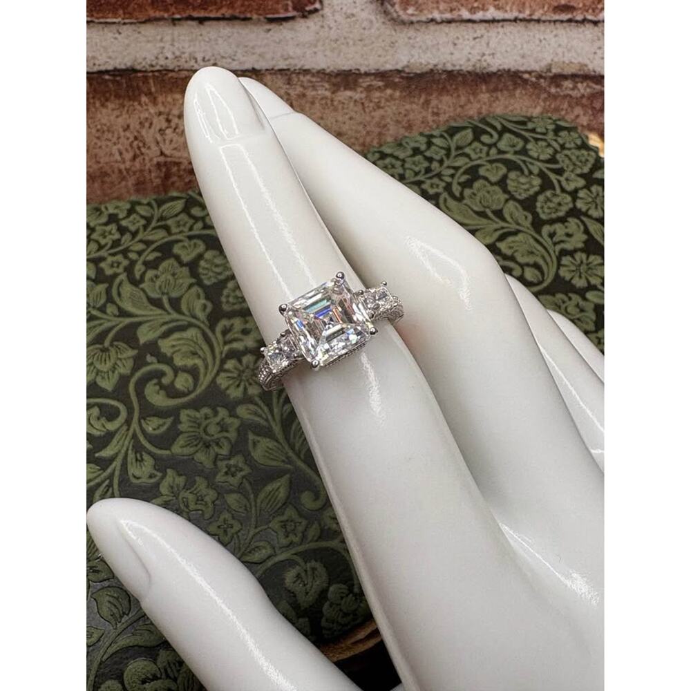 Size 5 - Asscher Cut Moissanite 4.0 CTW Ring 925 Sterling Silver STUNNING